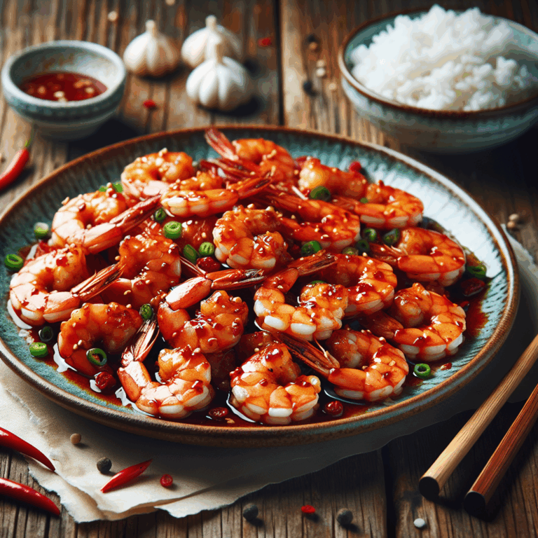 Gastronomía China: Camarones en salsa de chile y ajo.