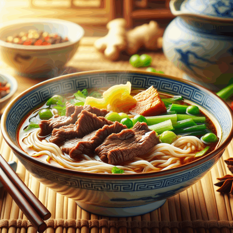 Descubre la Auténtica Gastronomía China: Receta de Sopa de Fideos de Arroz con Ternera y Jengibre